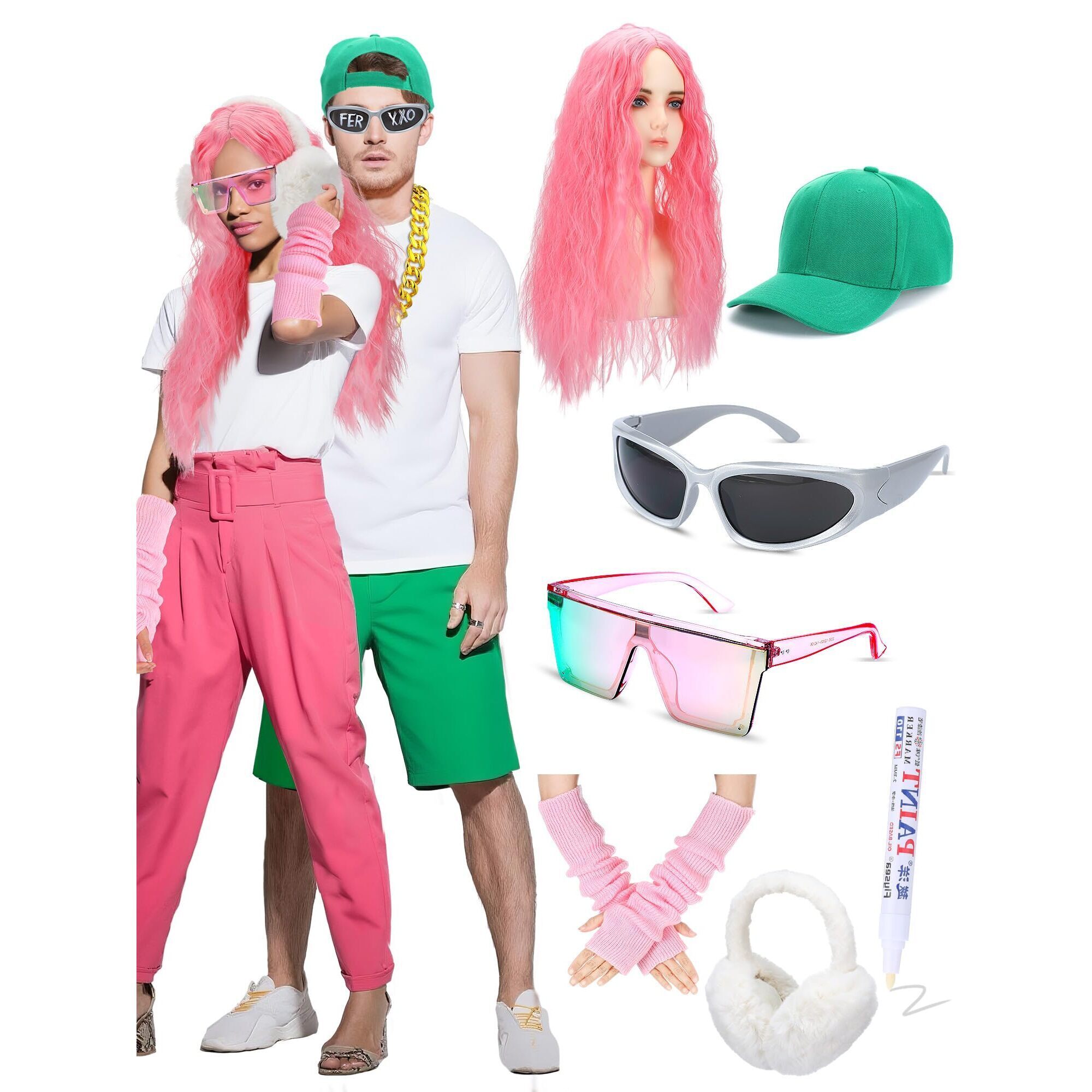 3777 8 Pcs Pink Singer Costumes Accessoriess Couples Halloween